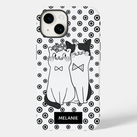 Cute Cat Couple Black en White Stippen op maat Case-Mate iPhone Case (Achterkant)