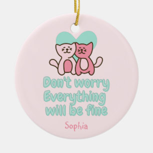 Cute Cat Couple en Aanmoedigingspastel Keramisch Ornament