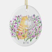 Cute Cat Couple Flowers Custom initial name year Keramisch Ornament (Rechts)