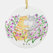 Cute Cat Couple Flowers Custom initial name year  Keramisch Ornament (Voorkant)