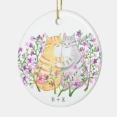 Cute Cat Couple Flowers Custom initial name year Keramisch Ornament (Links)