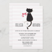 Cute Cat Couple Stripes Wedding Invite Kaart (Voorkant / Achterkant)