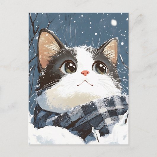 Cute cat cozy winter snow briefkaart (Voorkant)