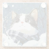 Cute cat cozy winter snow glazen onderzetter (Achterkant)