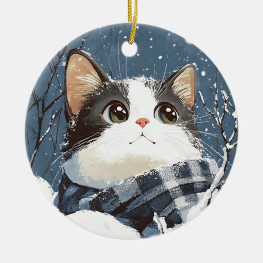 Cute cat cozy winter snow keramisch ornament (Voorkant)