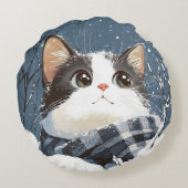 Cute cat cozy winter snow rond kussen (Achterkant)