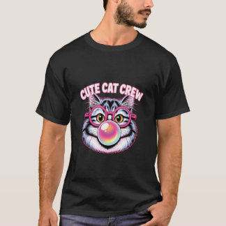 Cute Cat Crew Bubblekauwgom Grappige Bril Design T-shirt