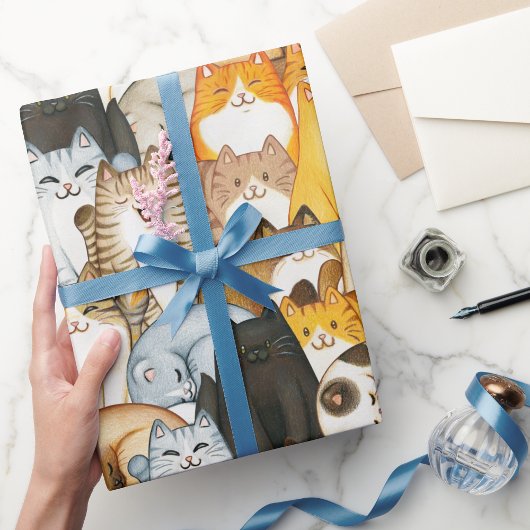 Cute Cat Crowd Wrapping Paper for Cat Lovers Cadeaupapier