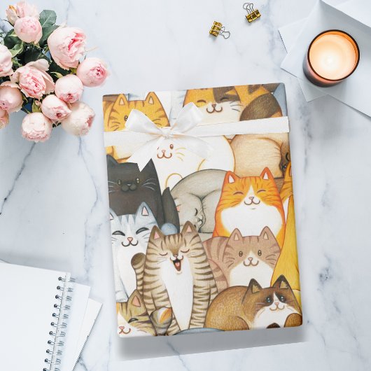Cute Cat Crowd Wrapping Paper for Cat Lovers Cadeaupapier
