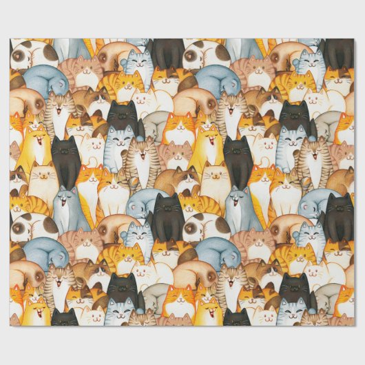 Cute Cat Crowd Wrapping Paper for Cat Lovers Cadeaupapier (Vlak)