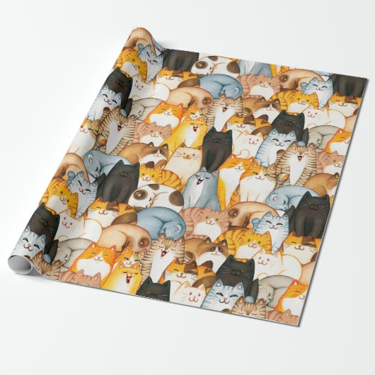 Cute Cat Crowd Wrapping Paper for Cat Lovers Cadeaupapier (Uitgerold)