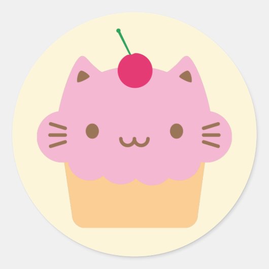 Cute Cat Cupcake Ronde Sticker (Voorkant)