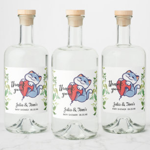 Cute Cat Dank je Baby shower Liquor Fleslabel Likeurfles Etiket