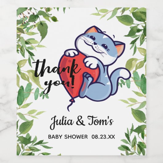 Cute Cat Dank je Baby shower Wine Label Wijn Etiket (Enkel label)