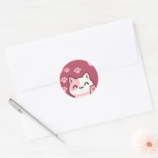 Cute Cat Design  Ronde Sticker (Envelop)