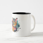 cute cat design tweekleurige koffiemok (Voorkant rechts)