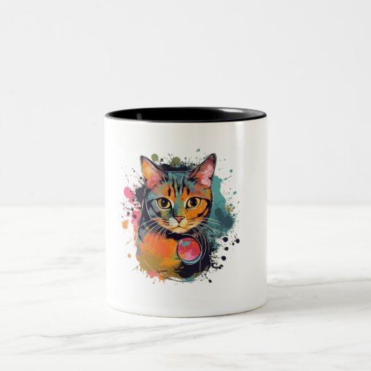 cute cat design tweekleurige koffiemok (Center)