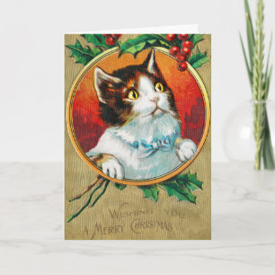  Cute Cat die je een prettige kerst geeft Feestdagen Kaart