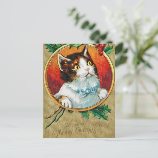  Cute Cat die je een prettige kerst geeft Feestdagenkaart (Staand voorkant)