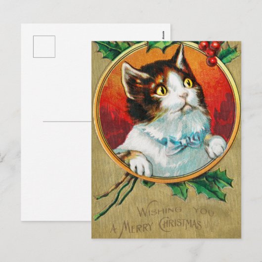  Cute Cat die je een prettige kerst geeft Feestdagenkaart (Voorkant / Achterkant)