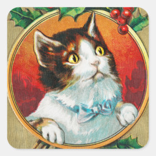  Cute Cat die je een prettige kerst geeft Vierkante Sticker