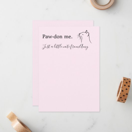 Cute cat die "Pardon me" roze vraagt Notitiekaartje (Voorkant / Achterkant in situ)