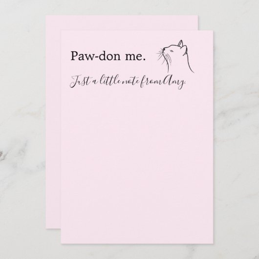 Cute cat die "Pardon me" roze vraagt Notitiekaartje (Voorkant / Achterkant)