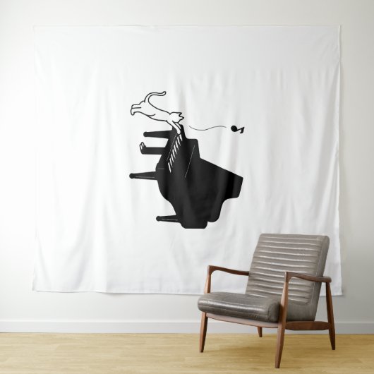 Cute Cat die Piano Funny Musician Art speelt Wandkleed (In Situ (horizontaal))