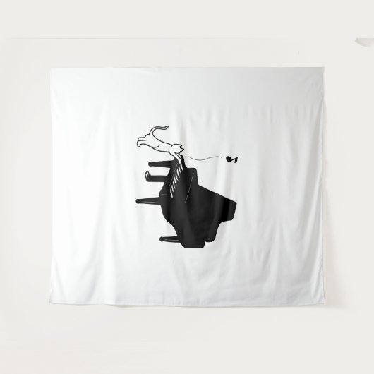 Cute Cat die Piano Funny Musician Art speelt Wandkleed (Voorkant (horizontaal))