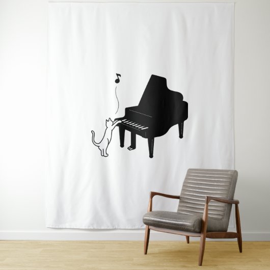 Cute Cat die Piano Funny Musician Art speelt Wandkleed (In situ)
