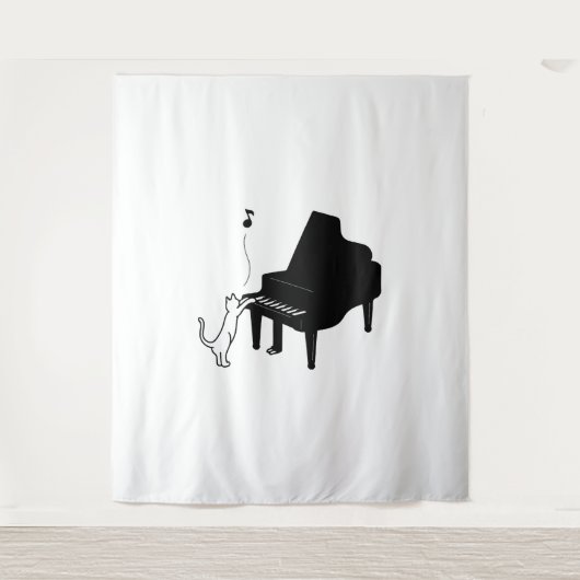 Cute Cat die Piano Funny Musician Art speelt Wandkleed (Voorkant)