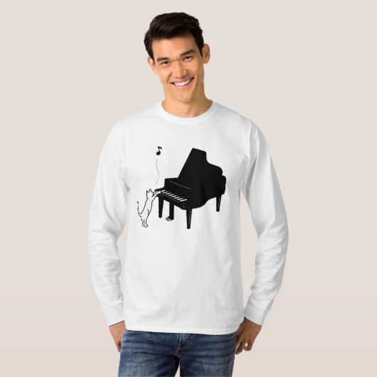 Cute Cat die Piano T-Shirt Funny Musician Art spee (Voorkant volledig)