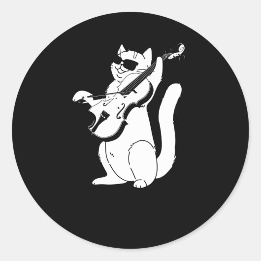 Cute Cat die Violin String Instrument Musician spe Ronde Sticker (Voorkant)
