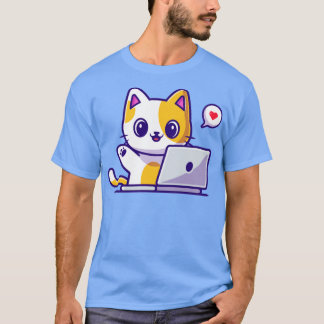 Cute Cat die werkt op een notebook Cartoon3 T-shirt