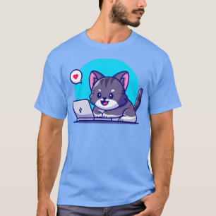 Cute Cat die werkt op een notebook Cartoon T-shirt