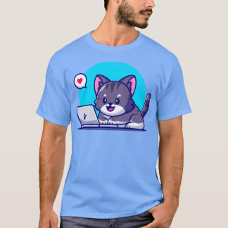 Cute Cat die werkt op een notebook Cartoon T-shirt