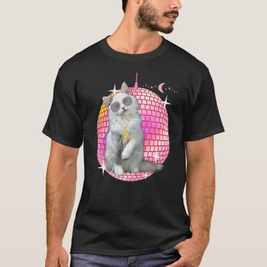 Cute Cat Disco Retro Techno Dj Cat Party T-shirt (Voorkant)