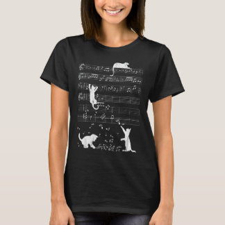 Cute Cat Distress Muzieknoten Kat Piano Musici T-shirt