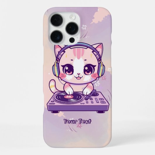 Cute Cat DJ Pastel Kawaii Style for Music Lovers iPhone Hoesje (Achterkant)