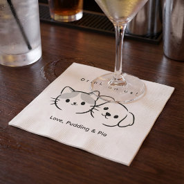 Cute Cat & Dog Line Art "Drink on Us!" Cocktail Na Servet