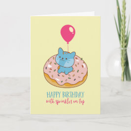 Cute Cat Donut Pun Sprinkles op top Funny Birthday Kaart