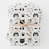 Cute Cat Doodle Pattern – Black and White Cat Face Inpakpapier Vel (In situ)