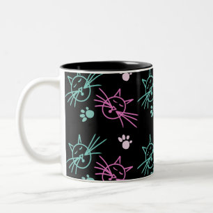 Cute Cat Doodle Roze Blauwgroen zwart Tweekleurige Koffiemok