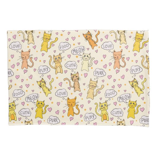 Cute Cat Doodles Pattern Pair Kussensloop (Voorkant-Links)