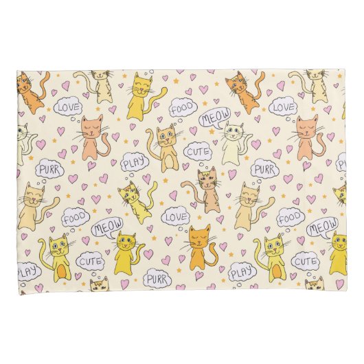 Cute Cat Doodles Pattern Pair Kussensloop (Voorkant-Rechts)