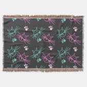 Cute Cat Doodles Pink Blauwgroen Pet Black Deken (Voorkant)