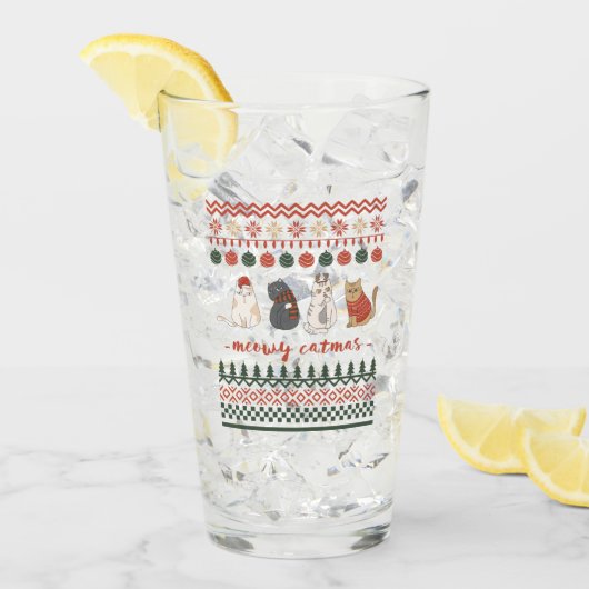 Cute Cat Doodles voor Kerstmis Glas (Voorkant ijs)