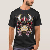 Cute cat draag samurai helmet t-shirt (Voorkant)