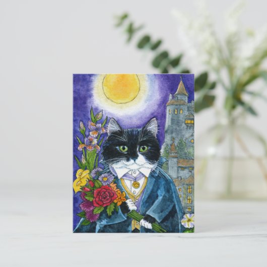 Cute Cat Dracula Vampire Nosferatu Halloween Briefkaart (Staand voorkant)