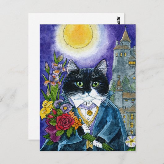 Cute Cat Dracula Vampire Nosferatu Halloween Briefkaart (Voorkant / Achterkant)